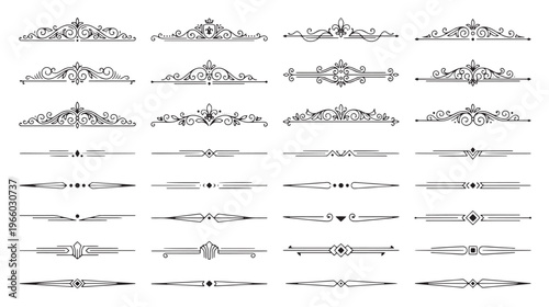 Ornate divider lines, elegant borders, decorative frames, 20 vintage elements