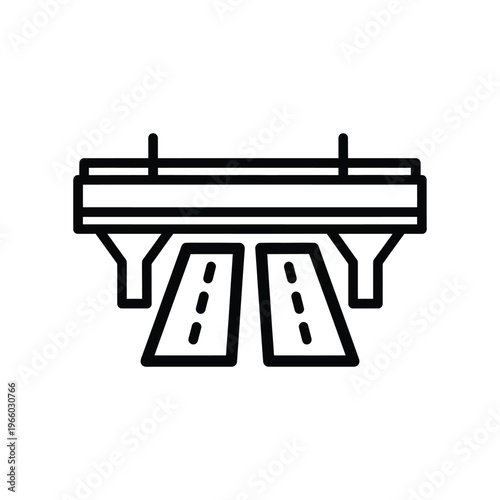 Minimalist black line icon of a highway overpass bridge representing urban infrastructure and transportation logistics for civil engineering and city planning projects.