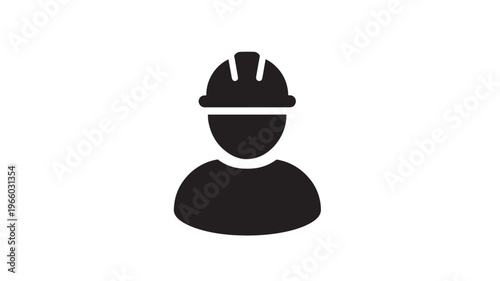 Worker icon silhouette with hard hat and shoulders, representing construction and labor professions in simple graphic design.