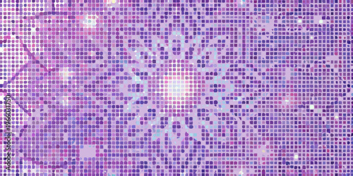 Abstract mosaic background featuring a floral pattern in shades of purple