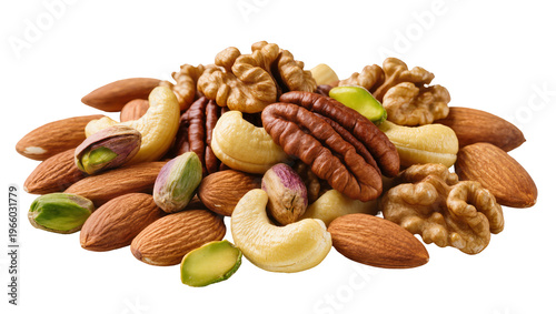 Foto Mixed raw nuts isolated on transparent background, healthy food