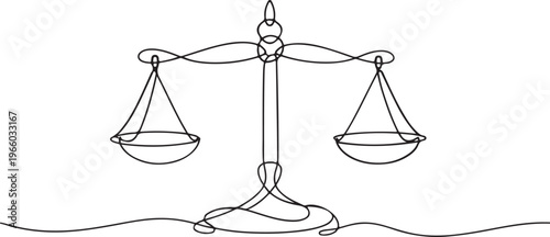 Law balance scale line drawing justice legal symbol minimal courtroom concept illustration