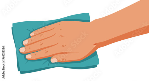 Hand cleaning surface with cloth in minimalist style