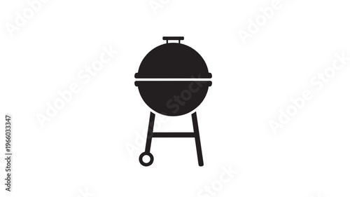 Kettle barbecue grill icon with a domed lid, standing on three legs with a wheel on one side, representing outdoor cooking and grilling.