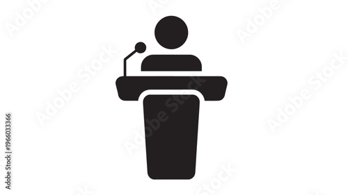 Podium with microphone and speaker icon representing public speaking, speech, and presentation. featuring silhouette, conference, lecture with debate