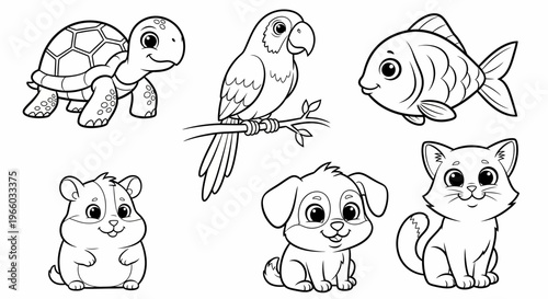 Cute animal coloring page for kids featuring adorable pets and wildlife