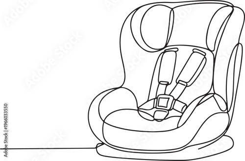 Minimalist child car seat line drawing safe and stylish automotive safety equipment illustration concept
