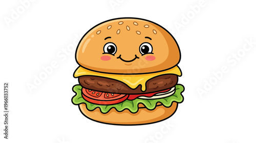 Smiling Cartoon Double Cheeseburger Closeup.
