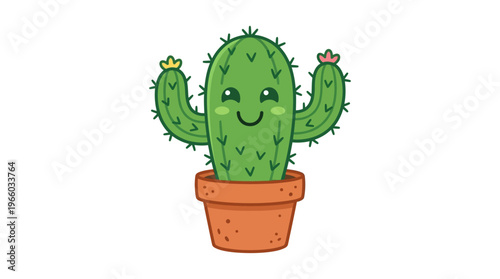 Cactus in a terracotta flowerpot smiling.