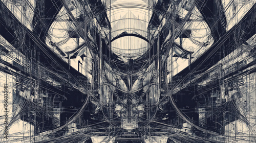 Futuristic Architectural Blueprint Rendering For Technology And Engineering Concepts