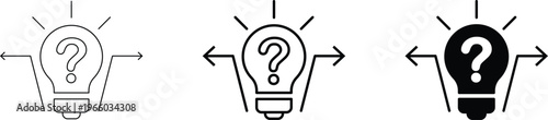 Question Mark Light Bulb Icon Set, Problem Solving and FAQ Concept Vector Illustration with Arrows