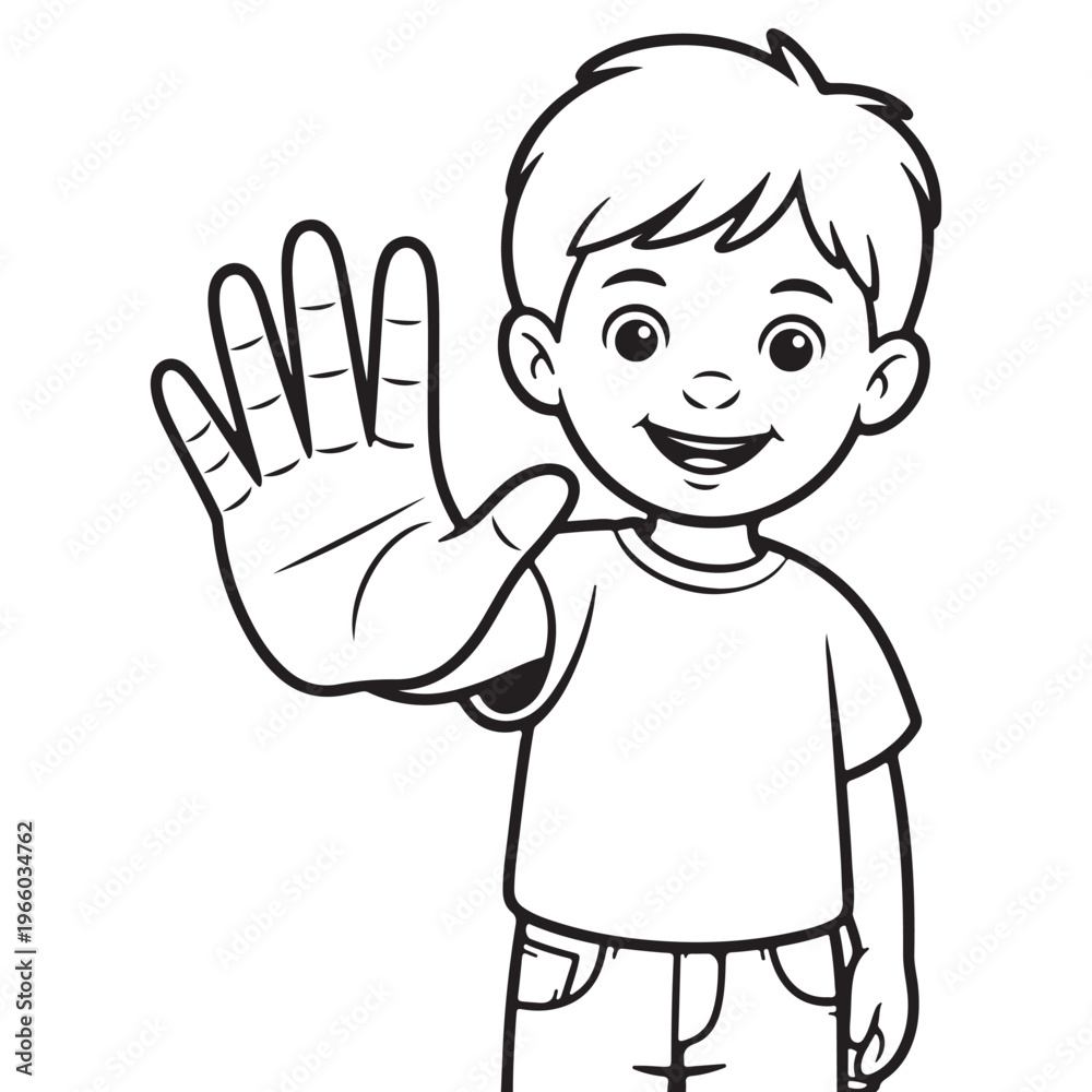 Fototapeta premium Minimalist Boy Saying Hello Line Art Icon