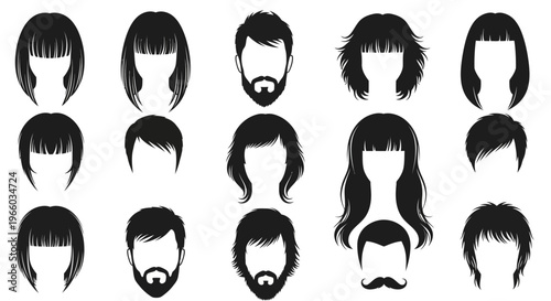 Variety of black silhouette hairstyles for men and women