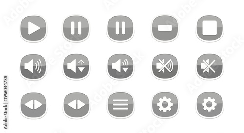 Modern media player button set in minimal grey design