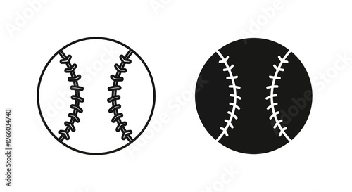 Baseball design set with outline and solid fill style