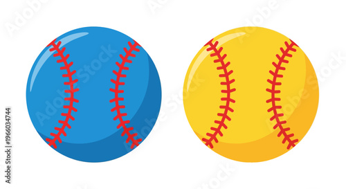 Colorful baseballs with red stitching on white background