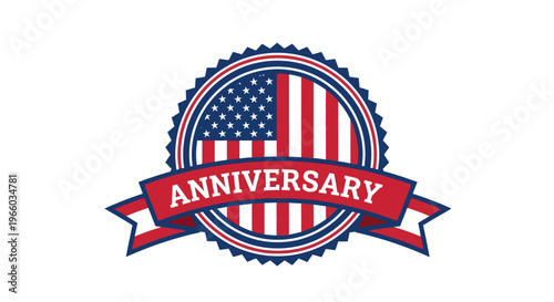 Patriotic emblem featuring american flag with anniversary banner design