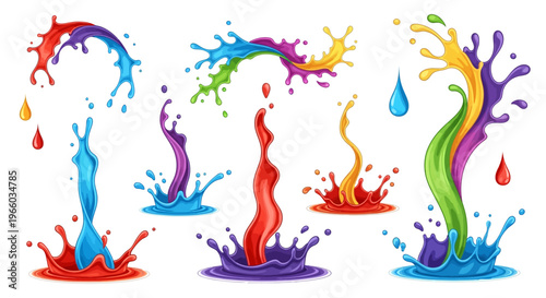 Vibrant colorful paint splashes in dynamic liquid motion