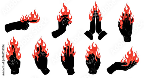 Burning hands silhouette collection: fiery gesture art with flames