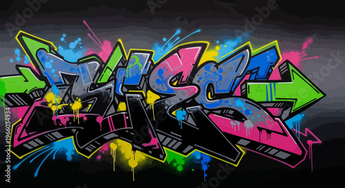 Vibrant urban graffiti art with bold colors and dynamic shapes