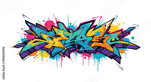 Vibrant street art graffiti with bold colors and geometric splashes