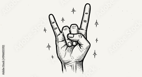 Hand making rock sign with sparkles on vintage background