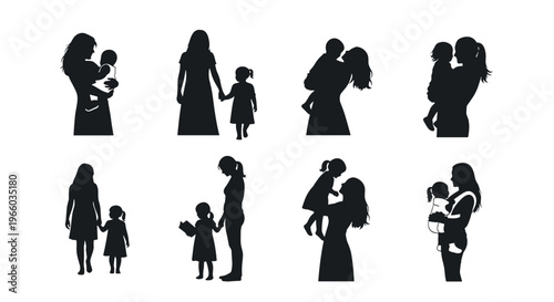 Diverse motherhood silhouettes tender moments of nurturing and connection