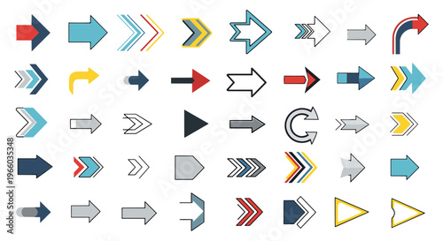 Collection of diverse arrow icons in various styles and colors for design