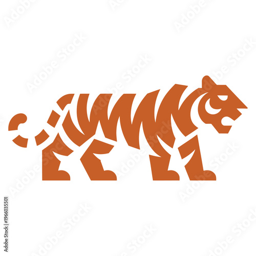 Orange tiger silhouette with abstract stripes animal