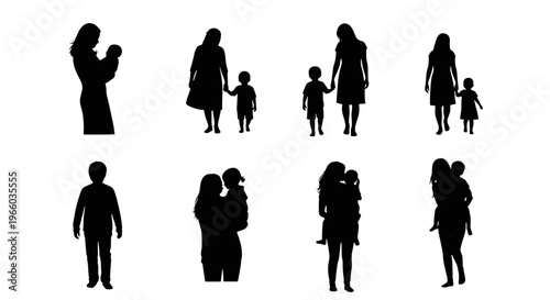 Diverse family silhouettes motherhood parenthood childhood moments love connection