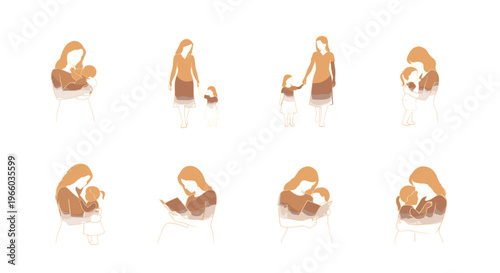 Warm embrace mother and child in tender moments gentle sketch style