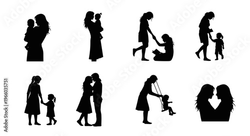 Diverse motherhood silhouettes nurturing moments of family love and connection