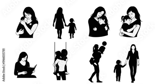 Diverse motherhood moments silhouettes of nurturing bonds play and caregiving
