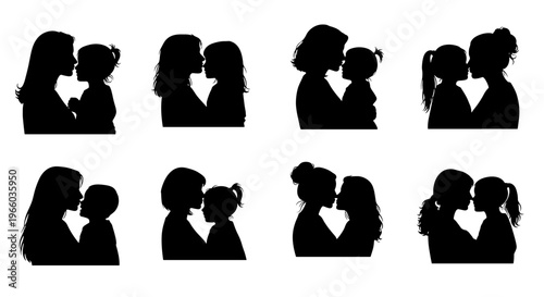 Diverse mother daughter silhouettes embracing with love and affection tender