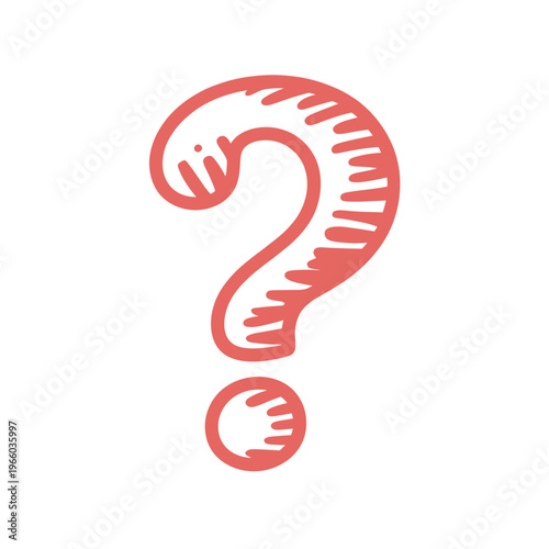 A hand drawn red question mark illustration with a circular dot symbolizing inquiry and uncertainty