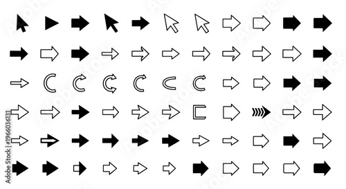 Collection of diverse arrow icons and cursor pointers in various styles