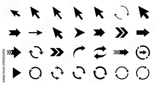Collection of black arrow and cursor icons representing direction navigation
