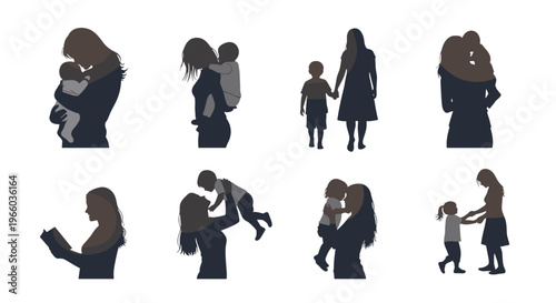 Motherhood silhouette collection diverse family moments of love nurturing
