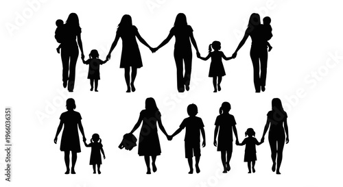 Diverse family silhouettes holding hands celebrating unity love and connection