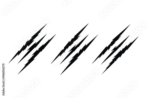 A stark depiction of three black claw marks against a plain white background suggesting damage