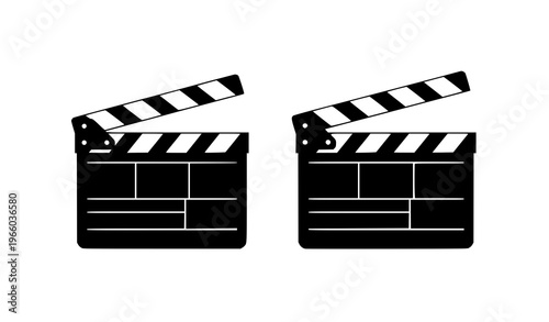 Flat clapper board icon set with open and closed movie film slate vector illustration isolated on white