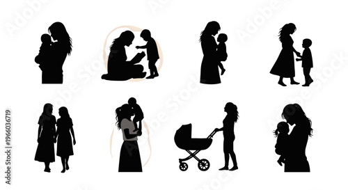 Motherhood silhouette collection diverse moments of maternal love and care