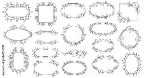 Elegant hand-drawn floral frames collection for invitations and design projects
