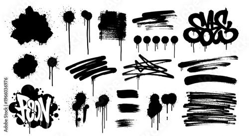 Bold graffiti ink splatters and brushes set for creative urban designs