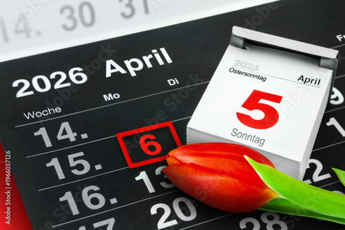 Deutscher Kalender Feiertage Ostern 5. und 6. April 2026 Ostersonntag Ostermontag