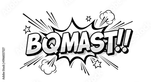 Retro comic style explosion with bold letters and action elements