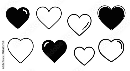 Minimalist black and white heart icon set on white background