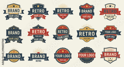 Vintage badges with customizable text for branding and retro design