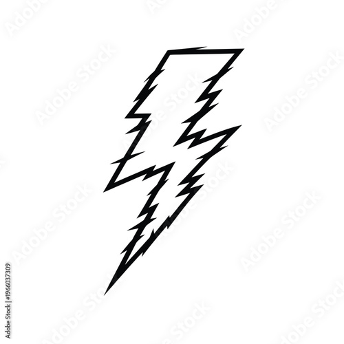 A stark black lightning bolt illustration stands out against a plain white background conveying energy