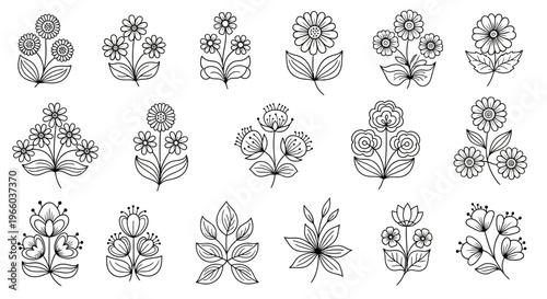 Beautiful floral designs: collection of ornate black and white flower patterns